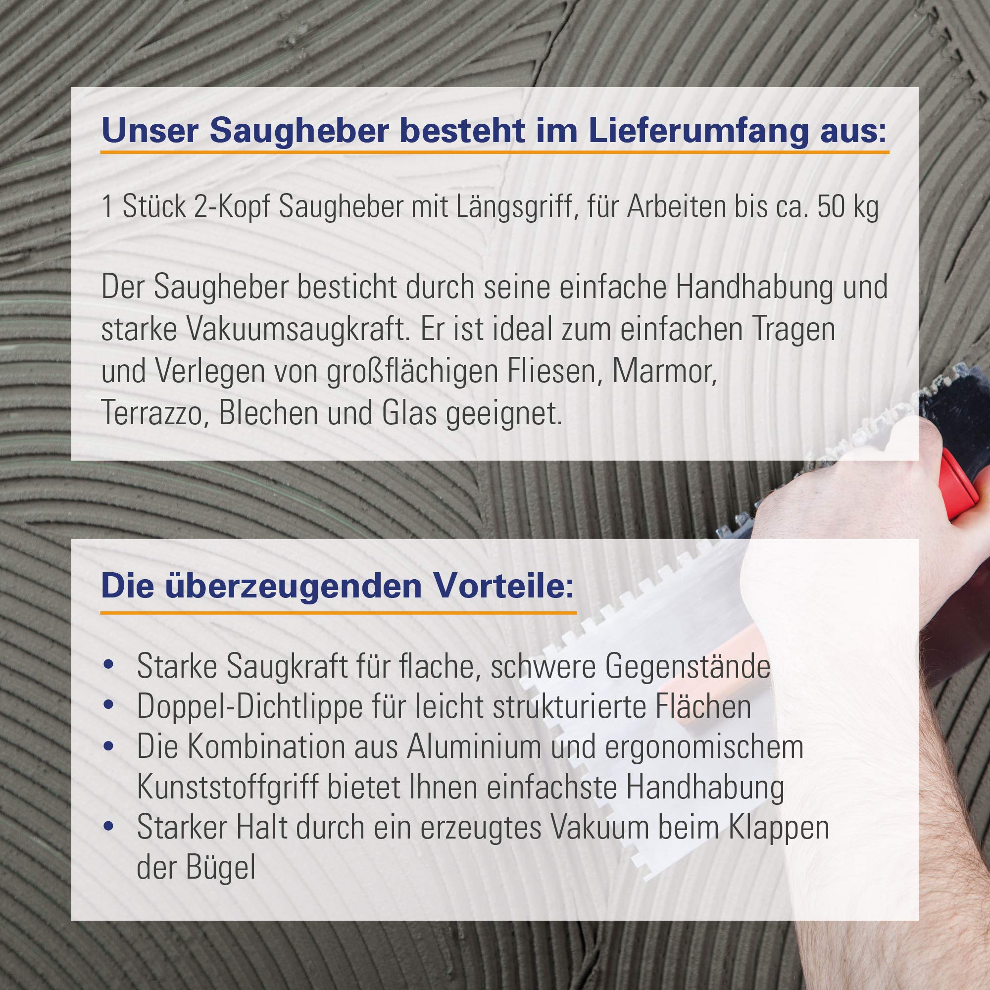 Karl Dahm 2-Kopf Vakuum Saugheber für glatte und strukturierte Oberflächen I Vakuumheber mit starker Saugkraft bis ca. 50 kg I Vakuum Saugnapf für Fliesen, Marmor, Terrazzo, Blechen, Glas etc. – 11775