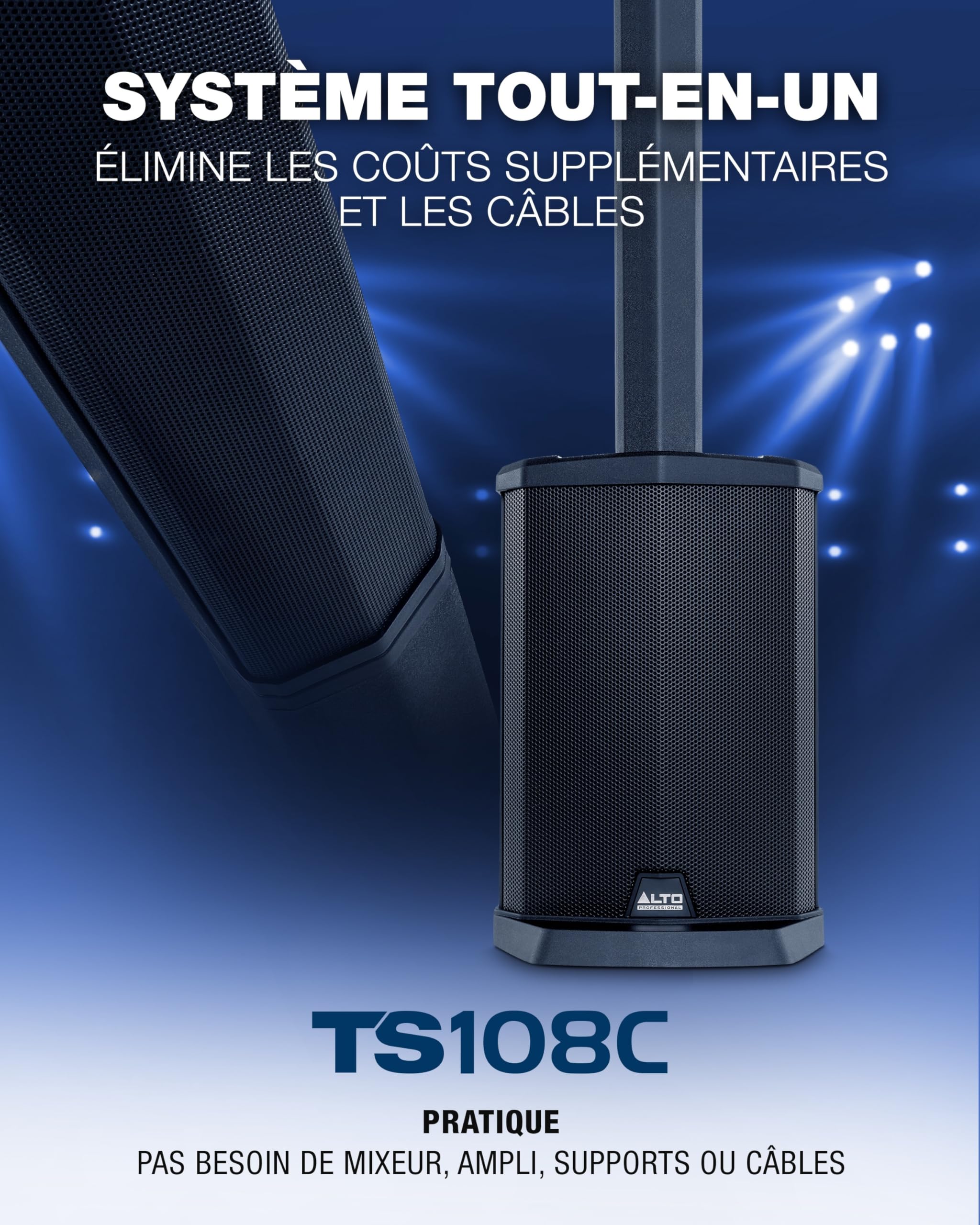 ALTO TS108C Ensemble Portable de Haut-parleurs Actifs 600 Watts avec mixeur numérique 3 canaux, Bluetooth et App de Commande, pour Musiciens Solo, DJ et salles de Spectacle