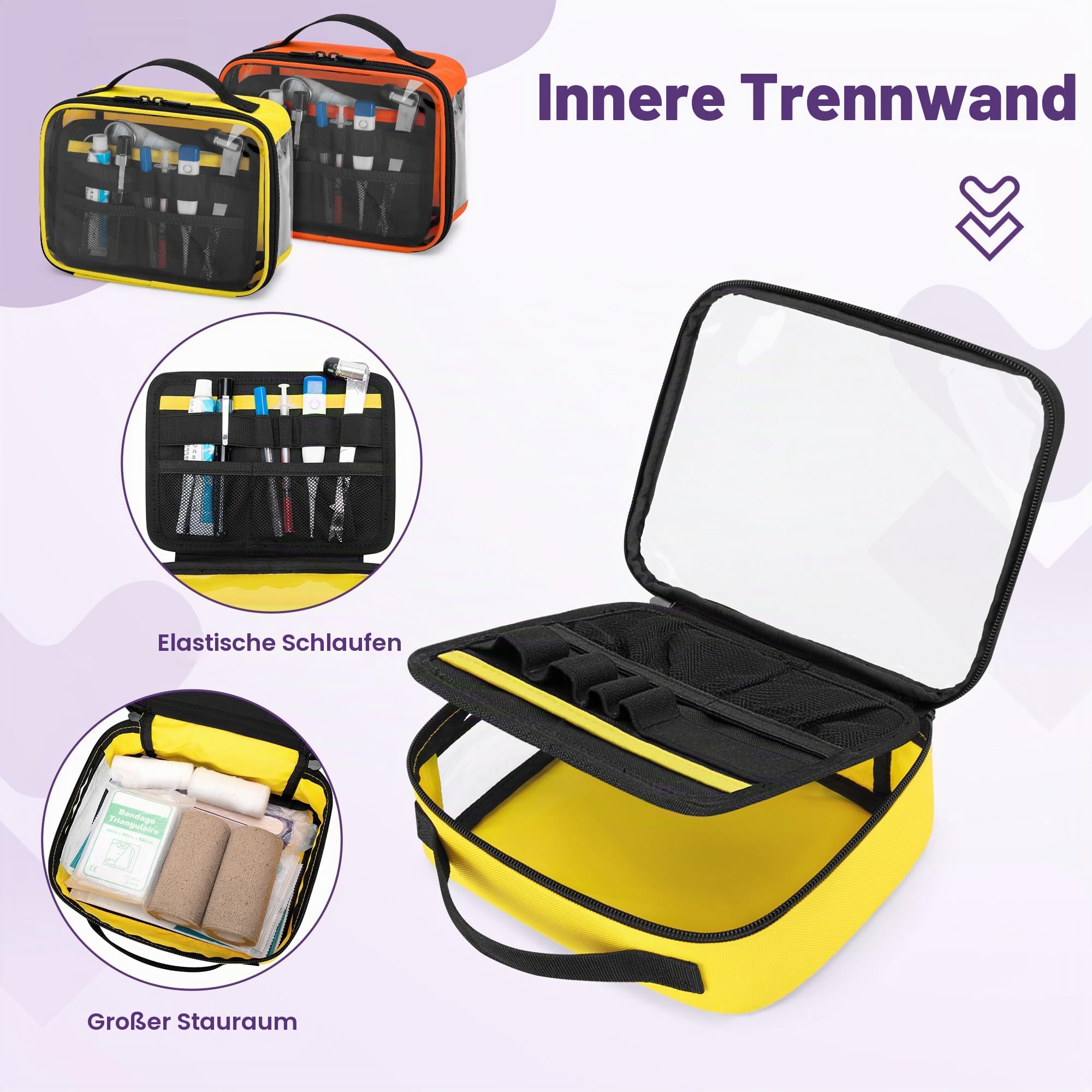 Trunab 4 Pcs Medikamententasche zu Organisation der Notfallausrüstung | Vierfarbige Medizinische Tasche, Reiseapotheke für den Hausgebrauch, Outdoor- und Autozubehör (Nur Tasche)