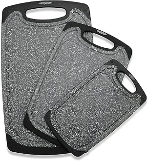 KIMIUP Cutting Boards for Kitchen, Plastic Chopping Board Set of 3 with Non-Slip Feet, Juice Grooves, Easy Grip Handle, BPA Free, Non-porous, Dishwasher Safe, Multiple Sizes (Black，Grind Function)