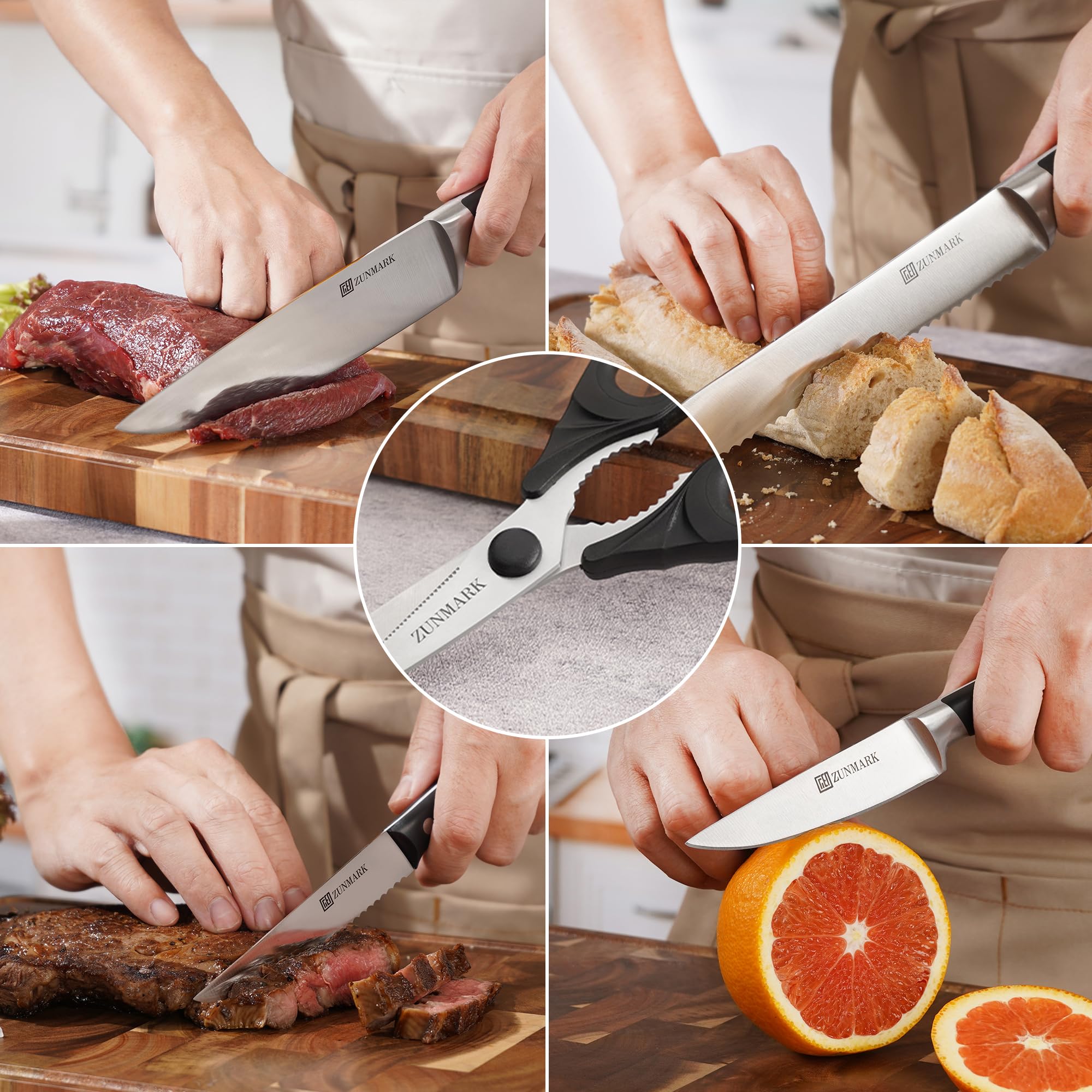 Set di Coltelli da Cucina 13 Pezzi Professionale con Blocco Legno e Affilatore Integrato, Coltelli Chef Affilati - Ideale per Casa e Ristoranti, Nero Elegante, Lavabile in Lavastoviglie