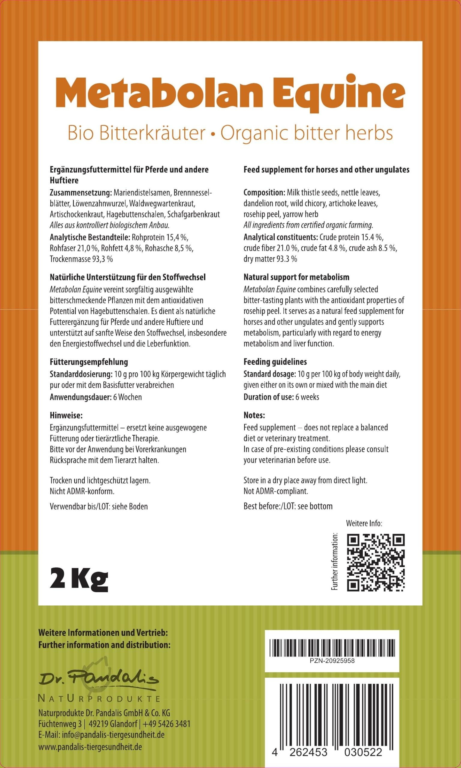 Dr. Pandalis Metabolan Equine Bio Bitterkräuter für Pferde 2 kg