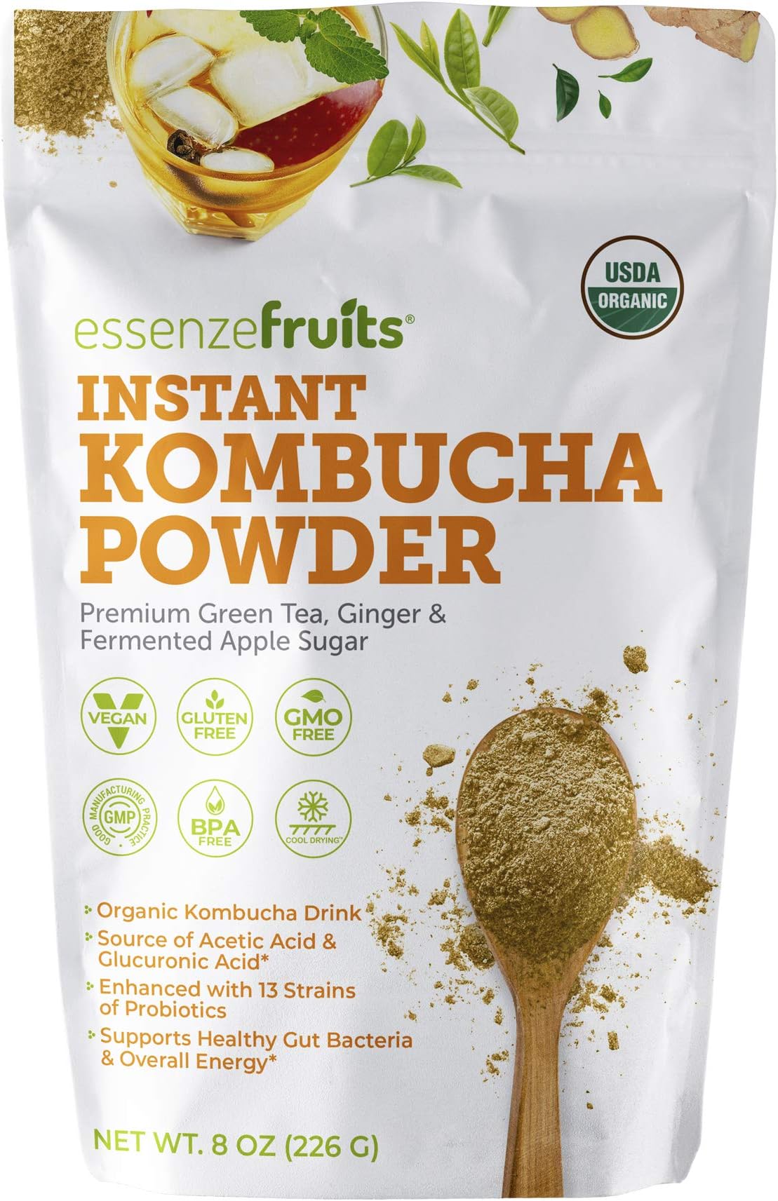 Kombucha On The Go - Instant Kombucha Powder Super Drink - Just Add Water Mix and Drink - Premium Probiotic & Prebiotic Drink Mix, Delicious, No Sugar Added, Clean Label - Makes 17 up to 34 cups