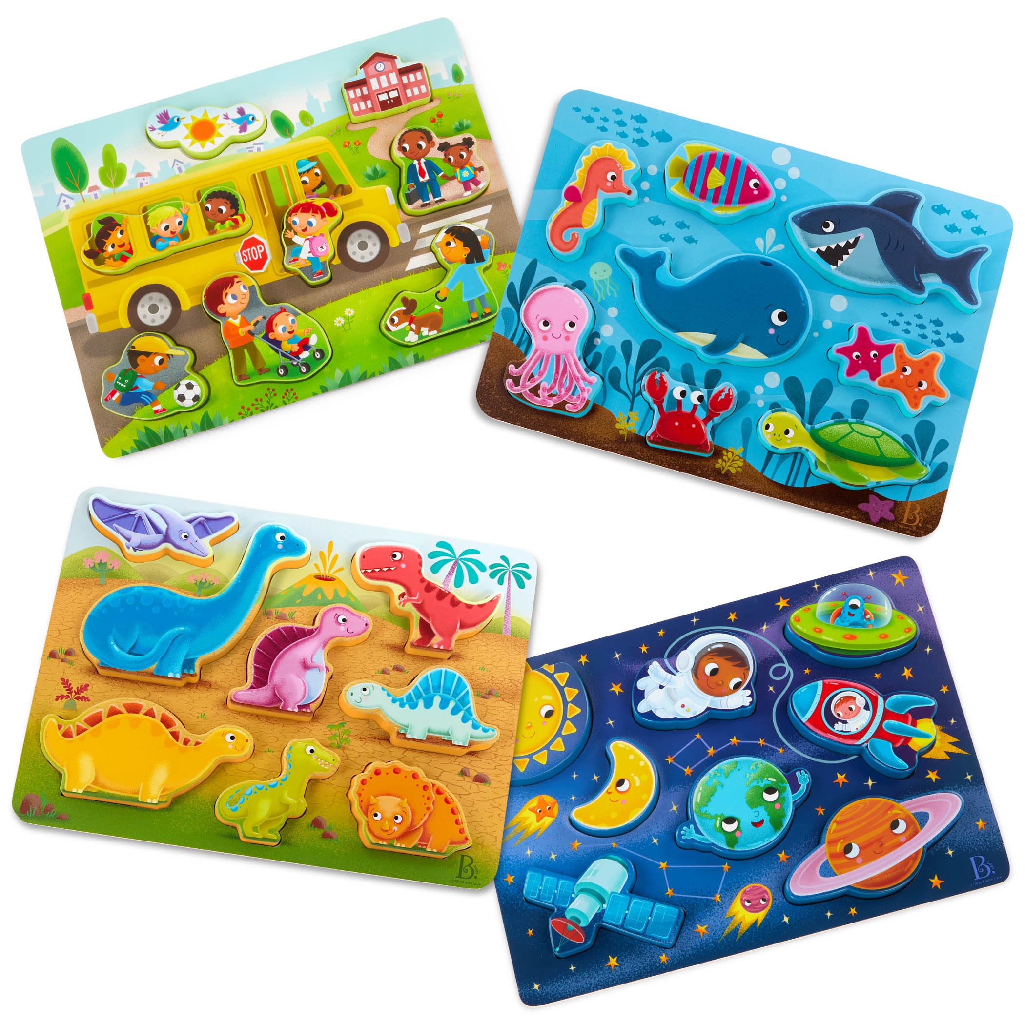 ピノキオ 4ピースギフトセット Just Toys Amazon.com: B. toys – Chunky Puzzle 4 Pack: Bus, Sea, Space, Dino