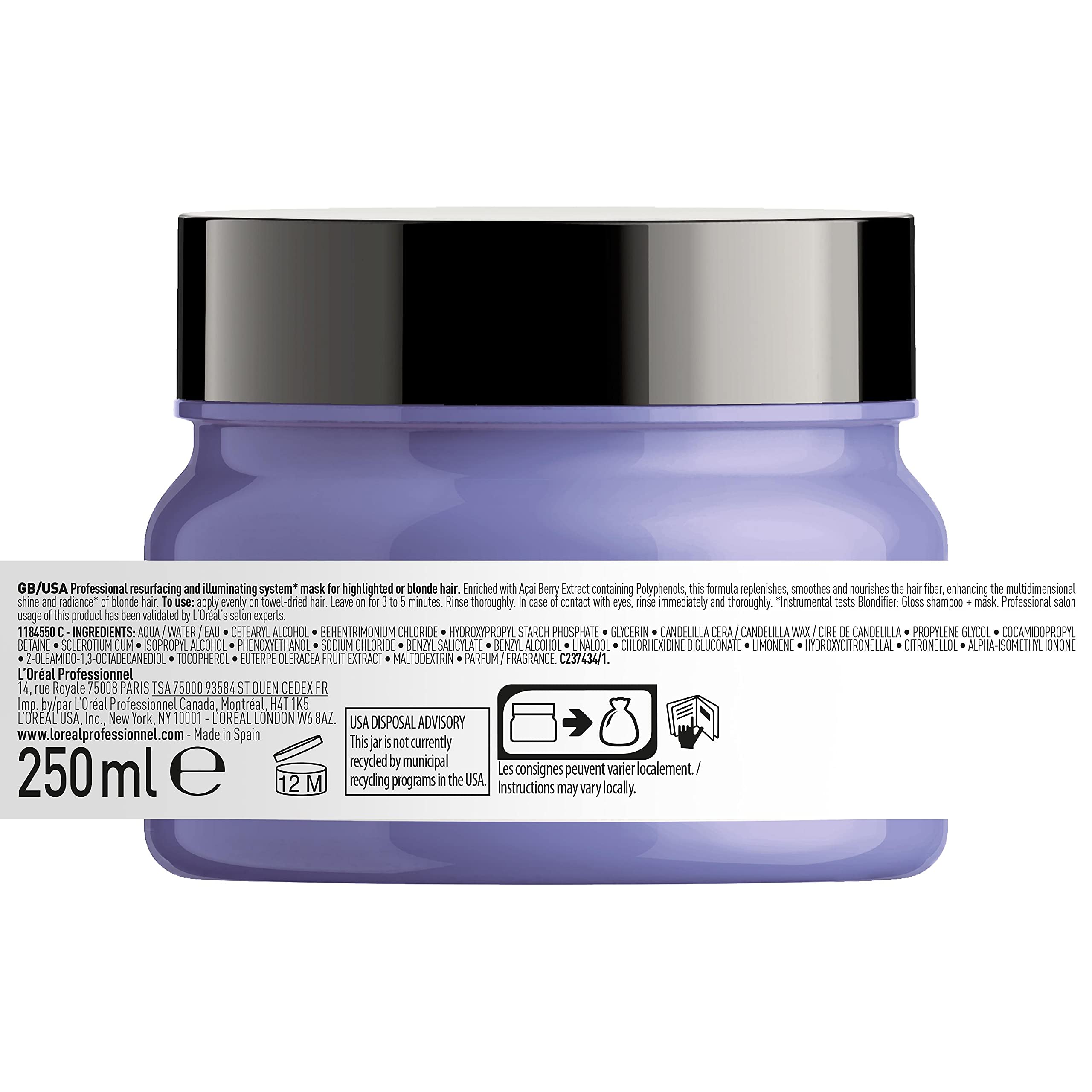 L'Oréal Professionnel | Nährende Haarmaske für blonde und blondierte Haare, Açaibeeren-Extrakt, Serie Expert, Blondifier Maske