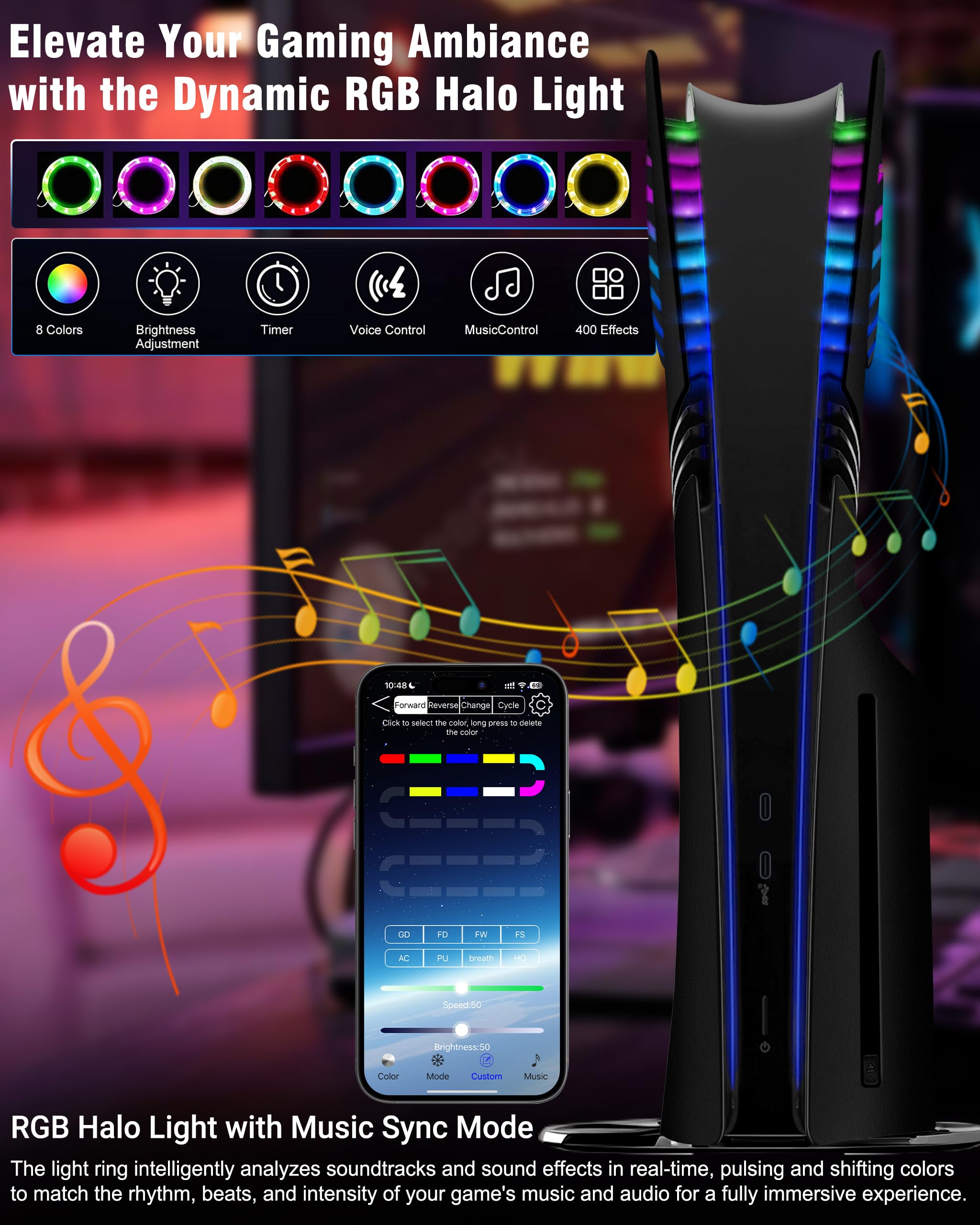 Joso Pannello frontale per PS5 Pro Disc Edition, custodia di ricambio antigraffio antipolvere con anello RGB, copertura adatta per PS5 Pro (CD-ROM), piastre per accessori PS5 Pro, nero