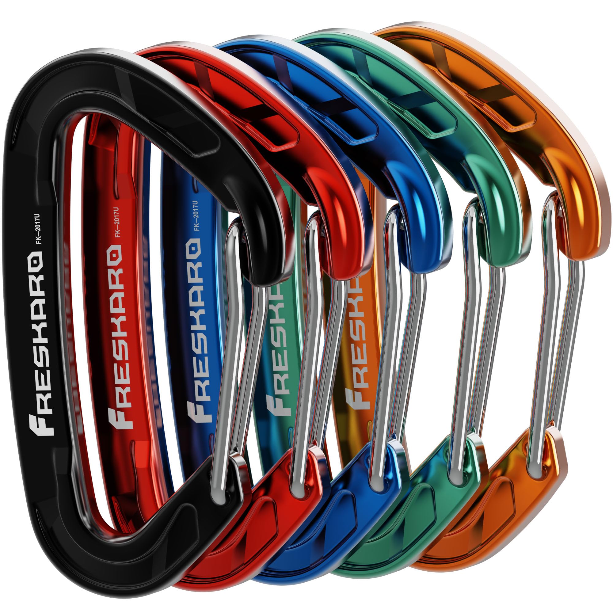 FresKaro 5pcs Nano Carabiner Clips, 8kN 1798lbs, Small Sturdy, Reliable Time-Tested Strong Spring Wiregate, Mini Size 2.37inch, Choice of 5colors