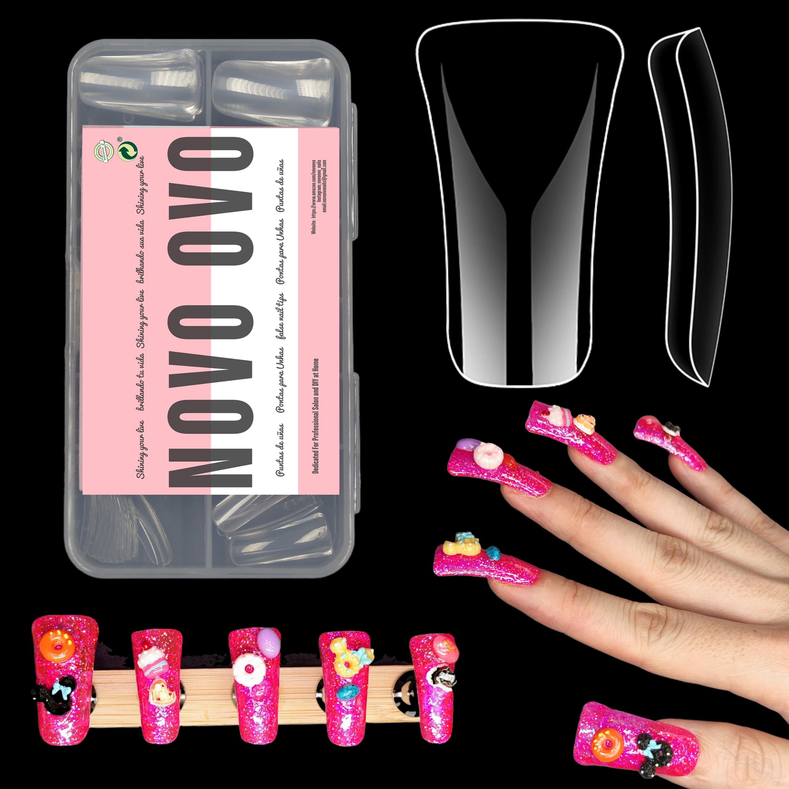 120 pcs Full Cover Duck Feet Nail Tips Press On for Acrylic, Clear Medium/Long Coverage Flare Y2K Vibe Wide French Soft Gel False Nail Extension for Art Salon x 12 Sizes in Box