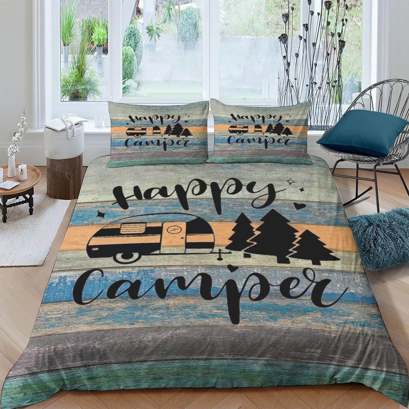 Ctjqhvkz Style-9 3D Printed Camper Van Forest Fitted Sheet Microfiber Soft Retro Stripes Bed Sheet For Bedroom Dorm Mattress Protection Decor Single（135X200cm）