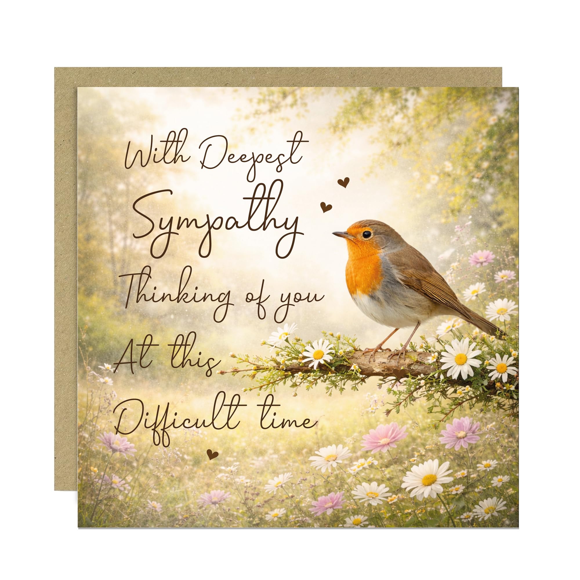 Sympathy Card, Condolence Card, Mourning Bereavement Cards For Adults, Thinking of You, Sorry For Your Loss Greetings Cards 145x145mm With Kraft Envelope (With Deepest Sympathy)