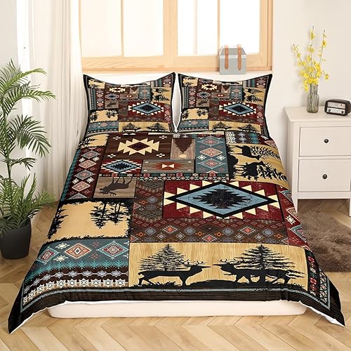 Miniatura 2 de Feelyou Juego de ropa de cama rústica de oso para niños, animales salvajes, lindos ciervos, juego de funda de edredón para niños y adolescentes,