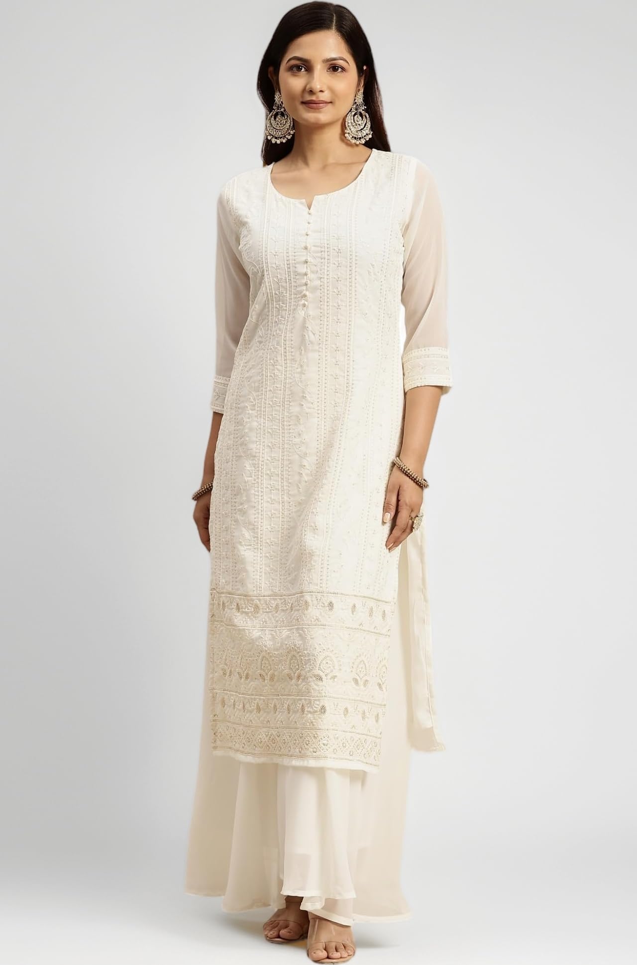 RATAN Women's Georgette Anarkali Lucknowi Chikankari Ethnic Wear Kurta
