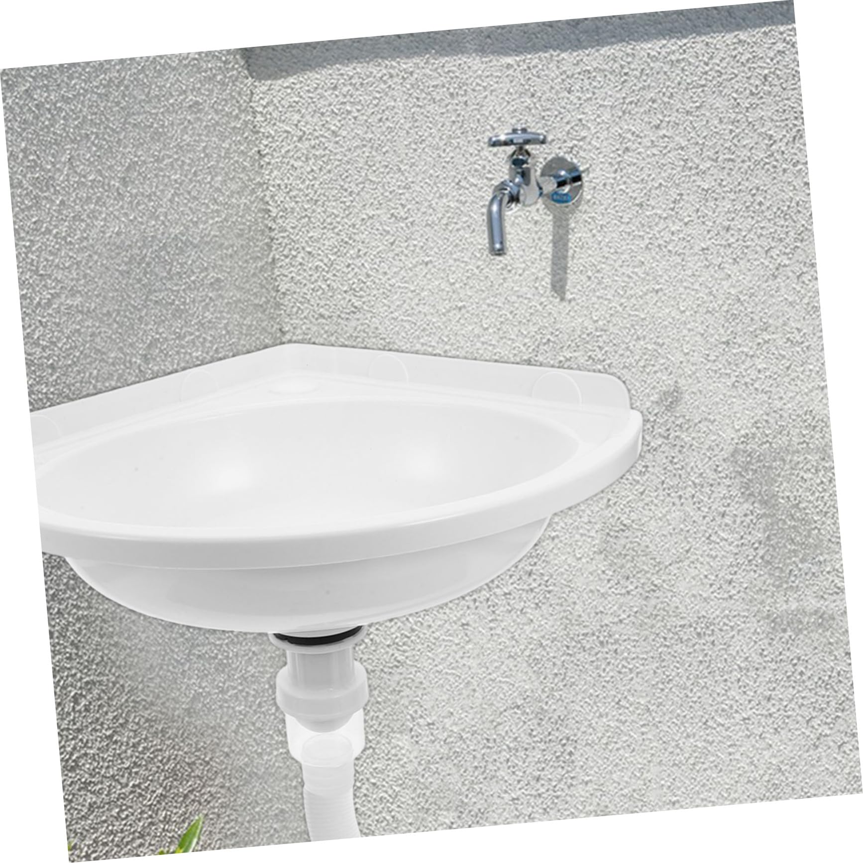 WOONEKY Lavabo de Baño Suspendido de Esquina Triangular en Plástico y Acero Inoxidable, Diseño Moderno para Optimización de Espacio y Fácil Mantenimiento en Baños Pequeños