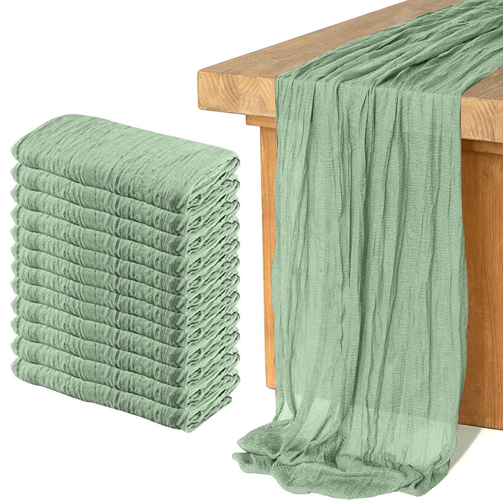 Photo 1 of 12 Pack Cheesecloth Table Runner, Runner Gauze Boho Wedding Decor Romantic Table Runner for Wedding Birthday Party(35" x 118") (Sage Green)