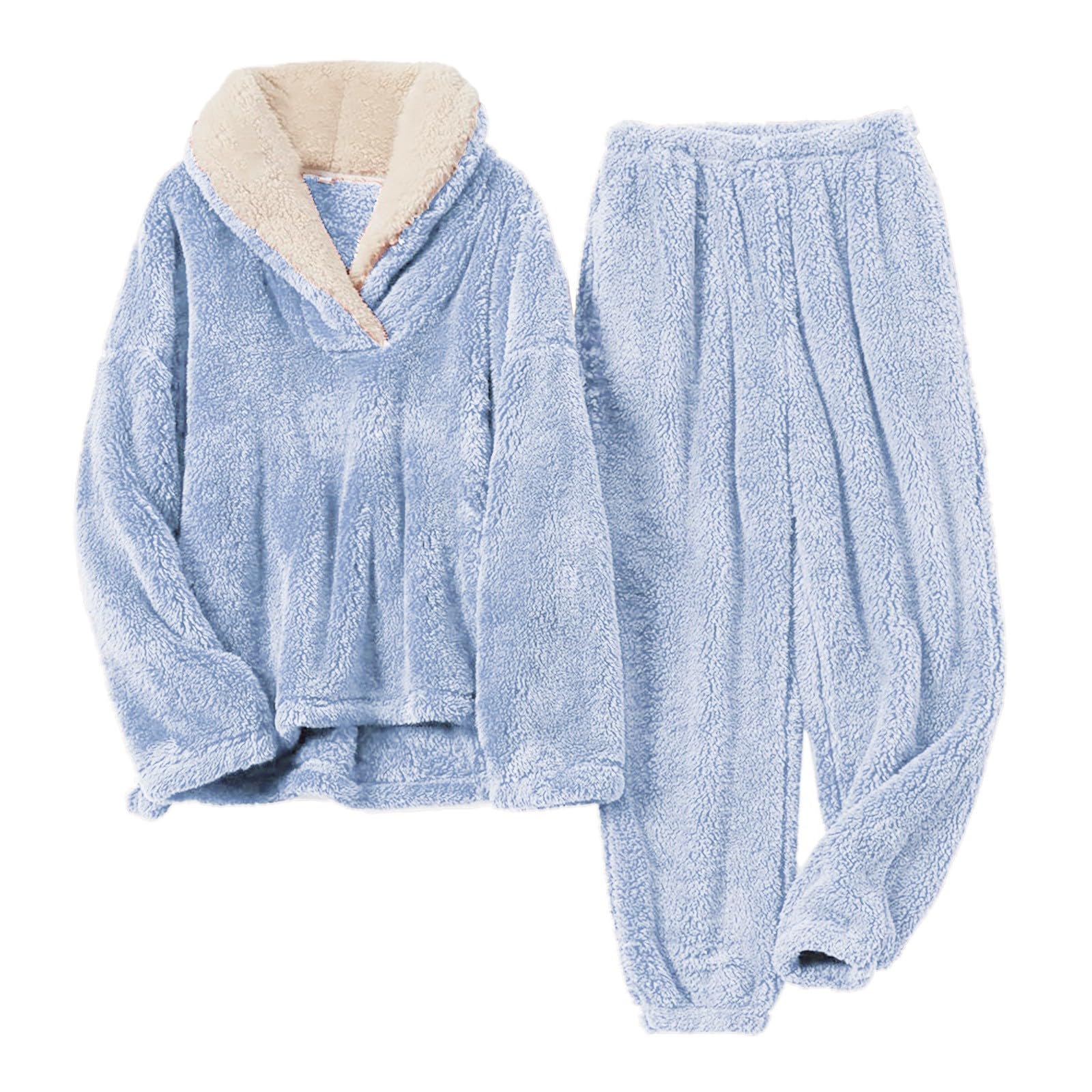 Pigiama da donna in pile a maniche lunghe con cappuccio e pantaloni da