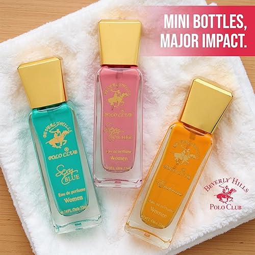 Miniatura 3 de Beverly Hills Polo Club Colección de 3 piezas para mujer (azul sexy, abrazo, sexy para ella) 0.74oz Mini botellas EDP Eau De Parfum