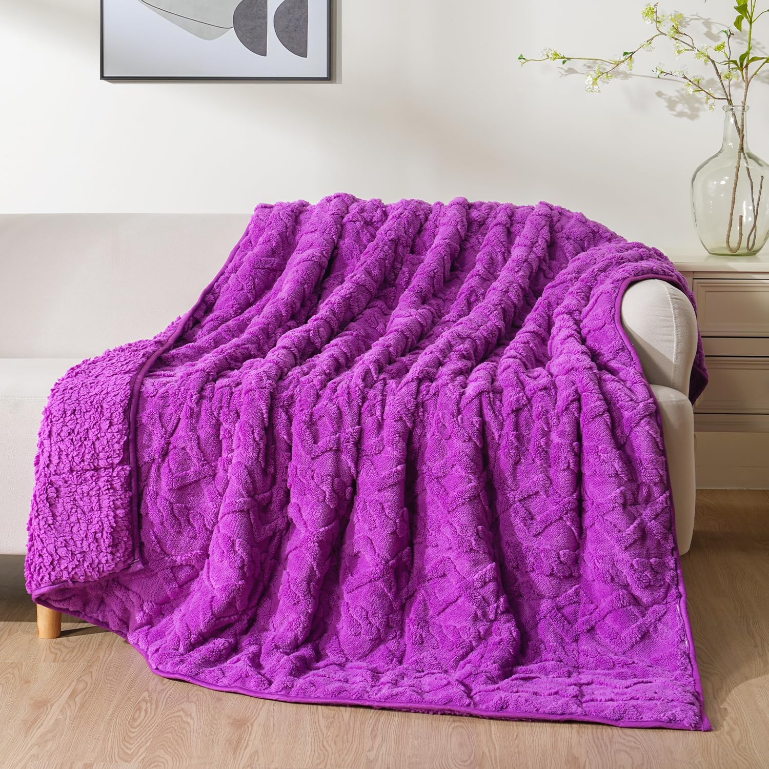 Uttermara Weighted Blanket Queen Size 20 lbs for Adults, 60″ x 80″ 3D Pattern Design Weighted Blanket for Sofa Bed, Heavy Blanket Great for Calming and Relax, Purple