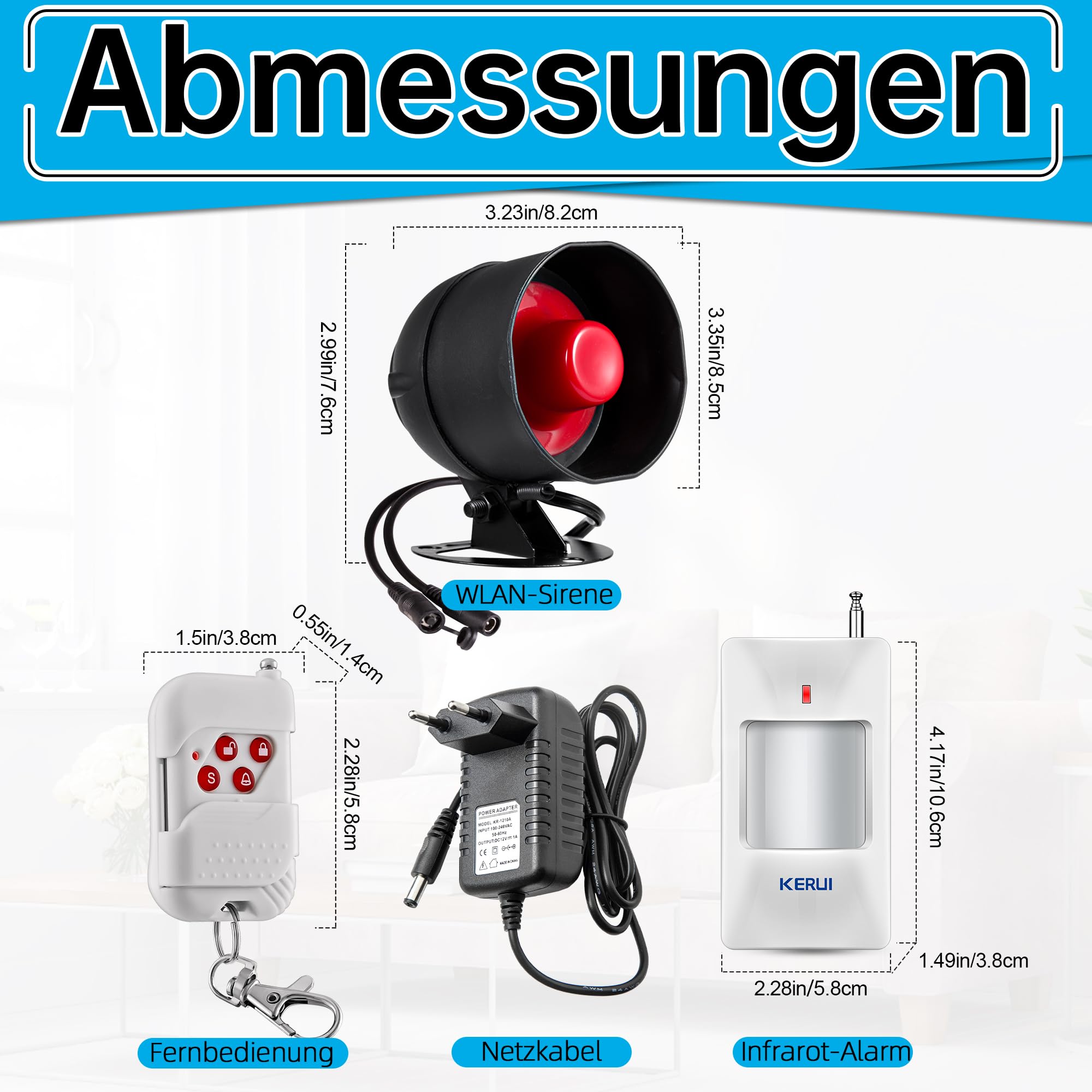 WiFi Alarmanlage, 120 dB Funkalarmsystem für die Haussicherheit mit kostenloser 5*Bewegungsmelder-Sirene und Fernbedienung für Schuppen und Garage