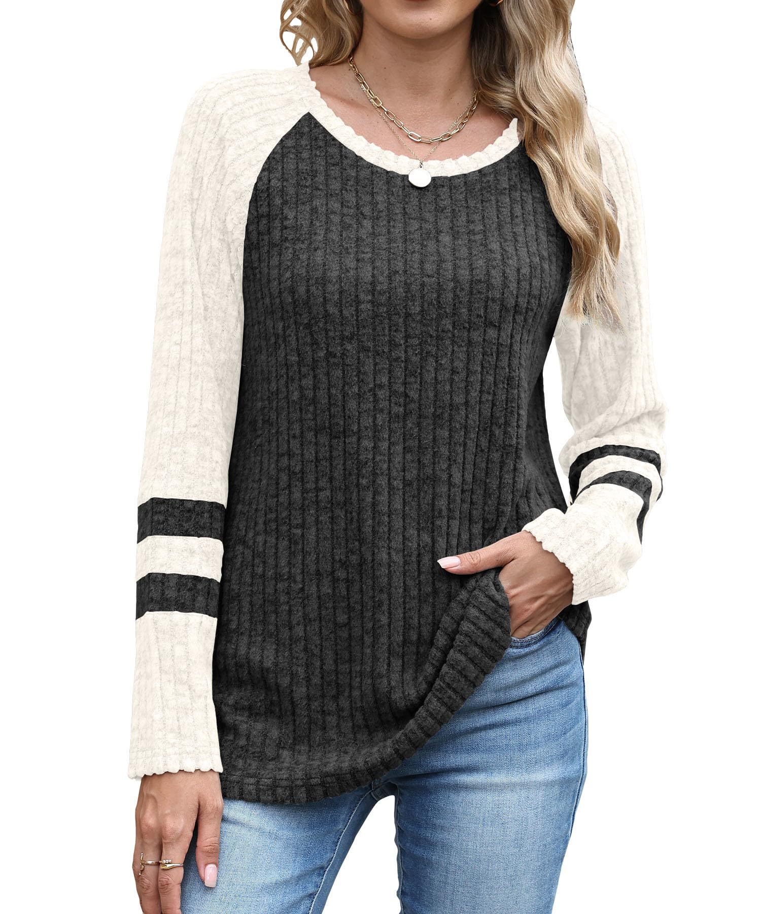 jomedesign Womens Sweaters Long Sleeve Sweatshirts Color Block Casual Fall Shirts 2025 Trendy S-2XL-picture-48
