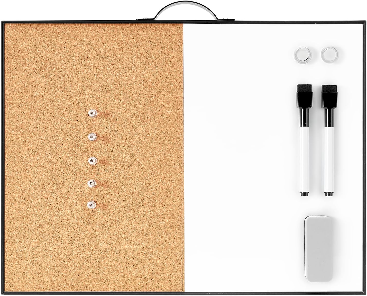 TSJ OFFICE Small Whiteboard Cork-Board - 12" X 16" Portable Aluminum Black Framed Magnetic Dry Erase Board for Wall, Small Bulletin Cork Board with Holder for Office, Home and School Black- Half Cork & Half Whiteboard