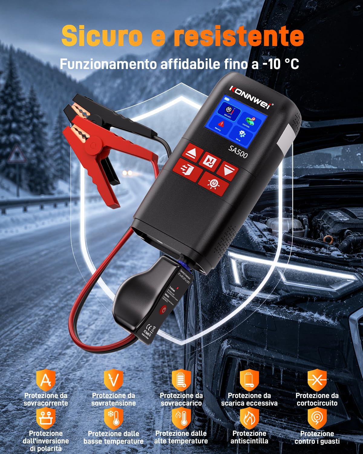 KONNWEI 4 IN 1 Booster Avviamento Auto con Compressore Aria Portatile 150PSI, Avviatore Batteria Auto, Jump Starter Auto con Power Bank 10000mAh, Ricarica USB-C, Kit Gonfiaggio Pneumatici e Luce LED