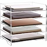 SANRUI Acrylic Desk File Organizer 5 Tier Letter Tray Paper Organizer with Handle for Office, Home, Classroom Clear Desk Organizer Document Holder