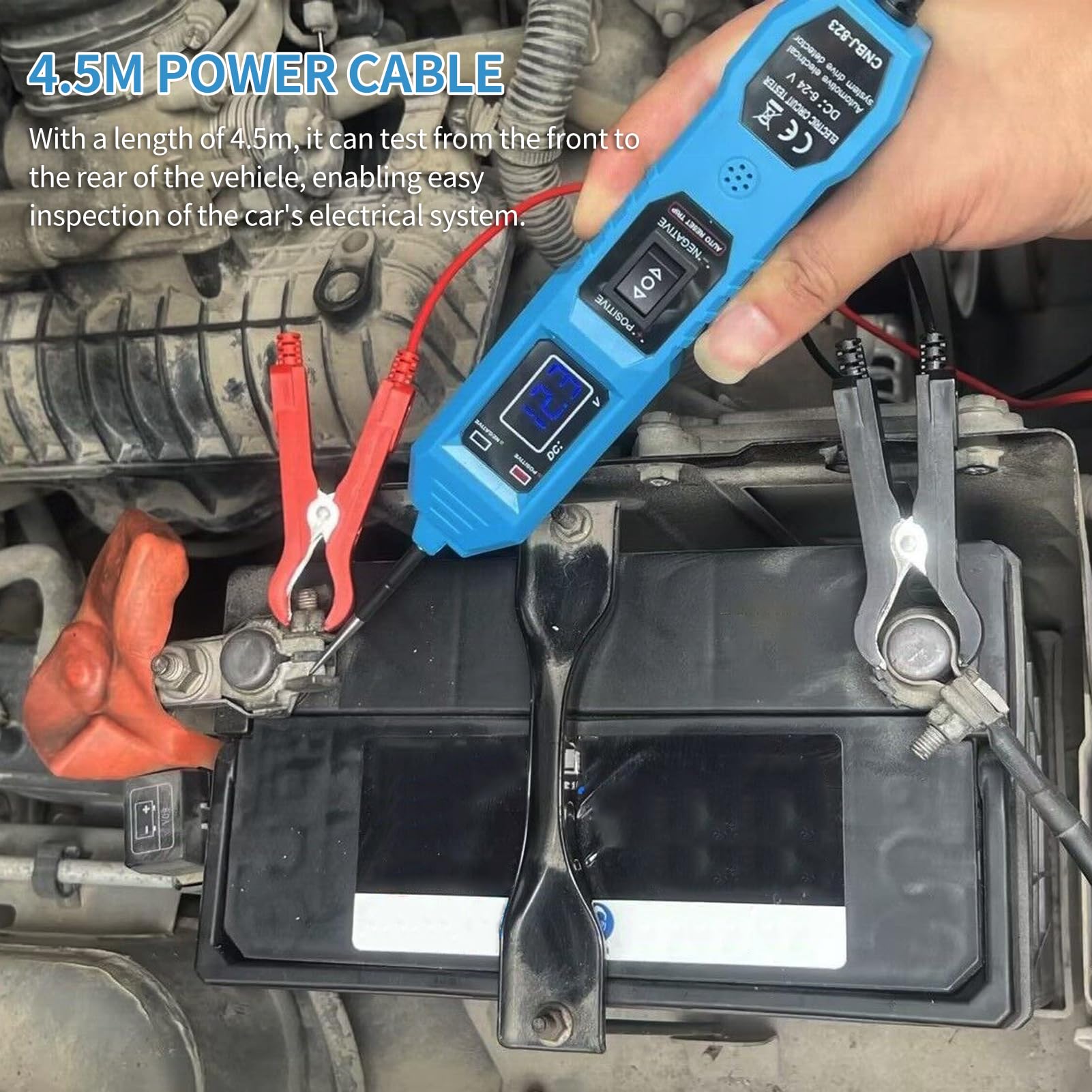 Testeur Circuit électrique Voiture Jemora - Affichage Tension, Buzzer, LED - 3,5-36V DC, Câble 4,5 M - Diagnostic Auto Facile - 6
