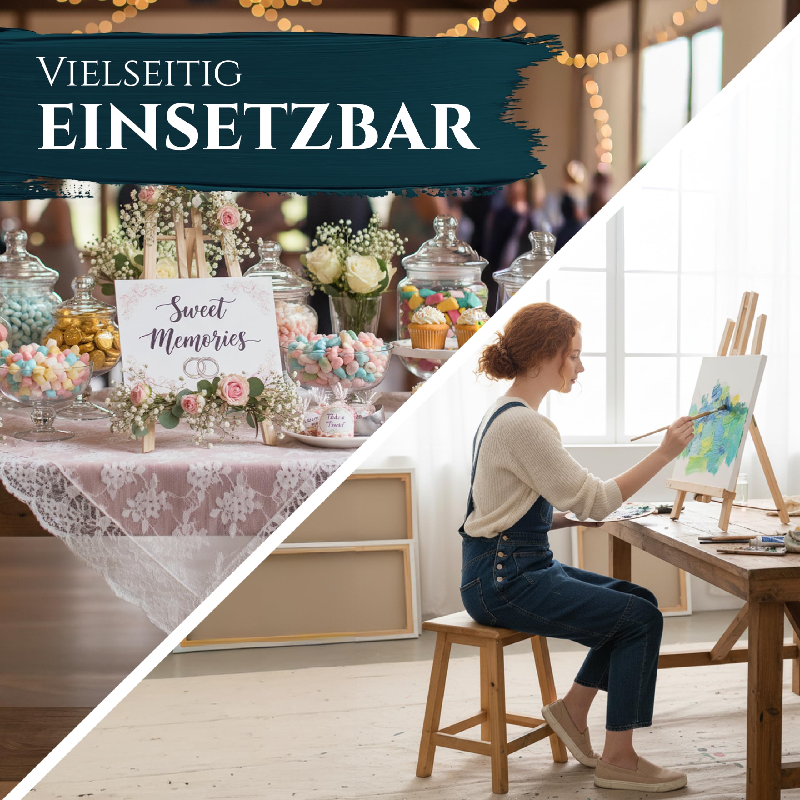 Artina 5er Set Tischstaffelei Holz für Leinwände bis 42 cm London – Holzstaffelei Kiefernholz Tisch Staffelei zum Malen am Tisch – Sitzstaffelei Anfänger & Hobbykünstler Malerstaffelei Leinwandständer