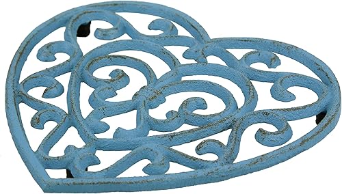 Miniatura 3 de Stonebriar Country Rustic Resistente Al Calor Denim Azul Corazón En Forma De Hierro Fundido Trivet Con Pies De Caucho