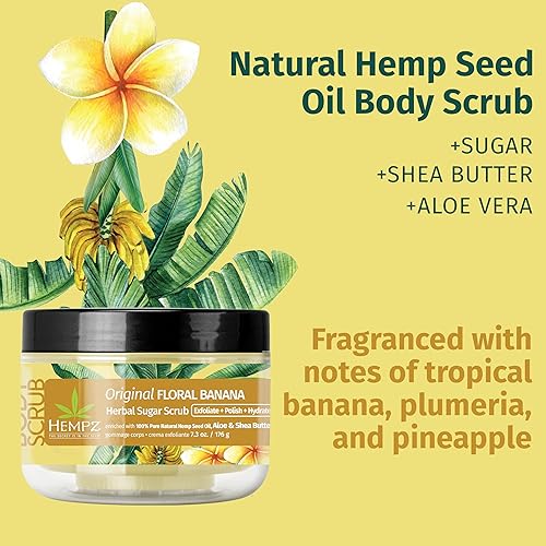 Miniatura 2 de HEMPZ Sugar Body Scrub - Original Floral & Bananas - Manteca de karité exfoliante natural, azúcar y sal - Para mujeres, hombres y adolescentes - 7.3