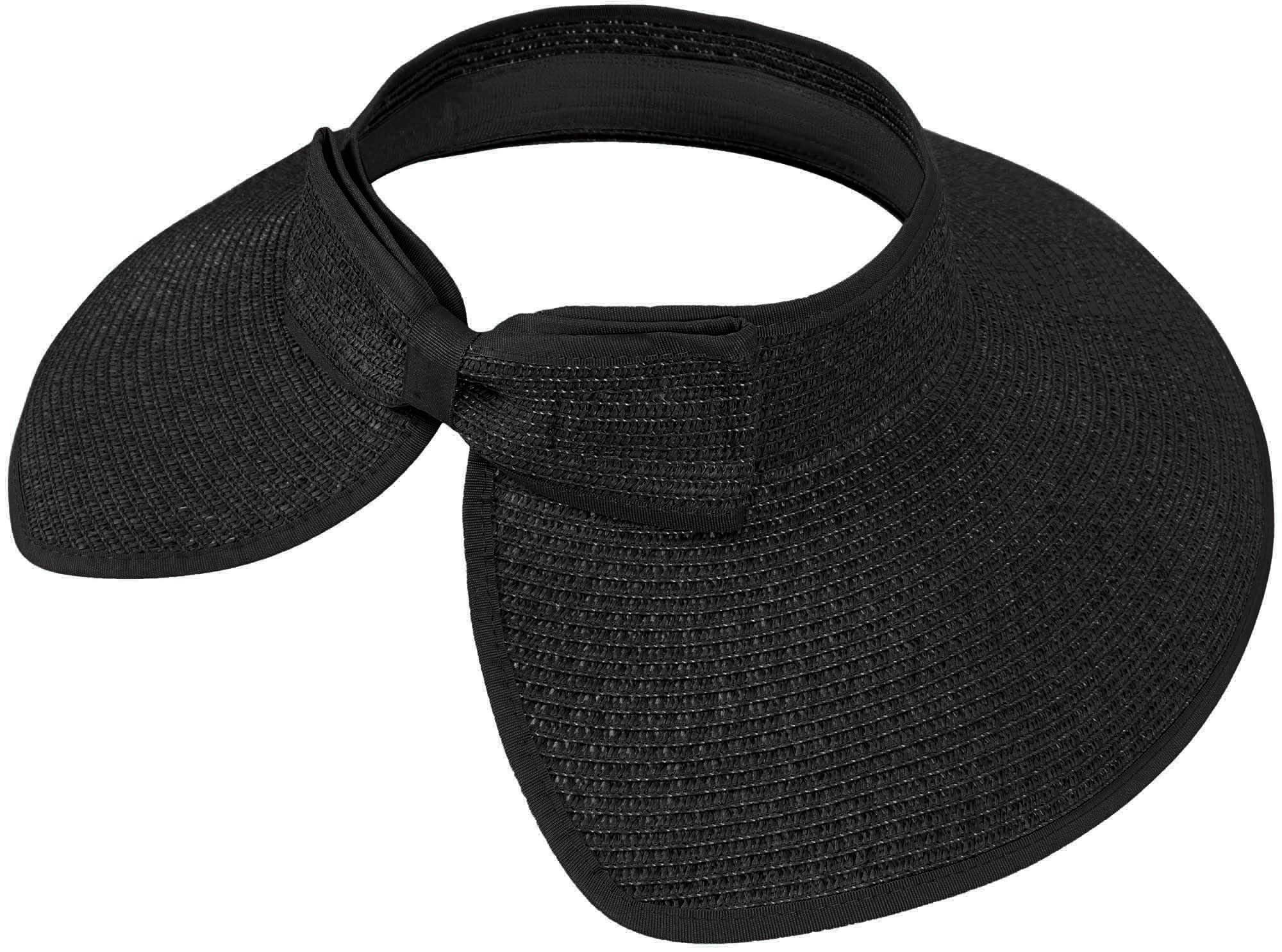 Lullaby KidsWomens Sun Hat Wide Brim Hats for Women Straw Sun Visors Roll Up Ponytail Beach Hats for Women
