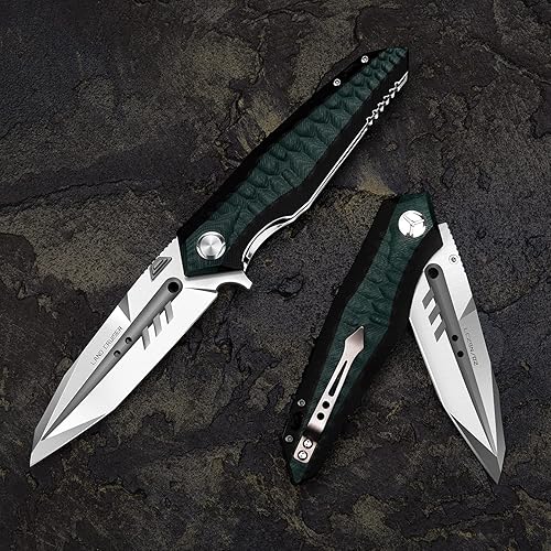 Miniatura 3 de NEWOOTZ Navaja de bolsillo plegable con hoja de acero de herramienta D2 de 4 pulgadas, mango de bloqueo de revestimiento G10, cuchillos de caza de