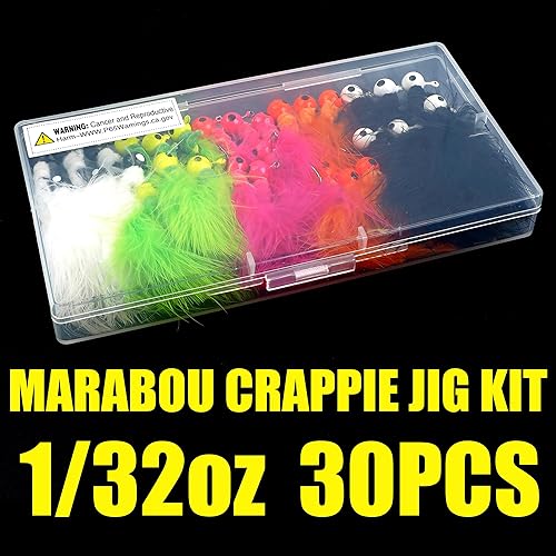 Miniatura 5 de Crappie Jig - Señuelos de pesca, 30 piezas de plumas de marabú, anzuelos de pesca de mosca de hielo, atados a mano, 5 colores para peces de panfish