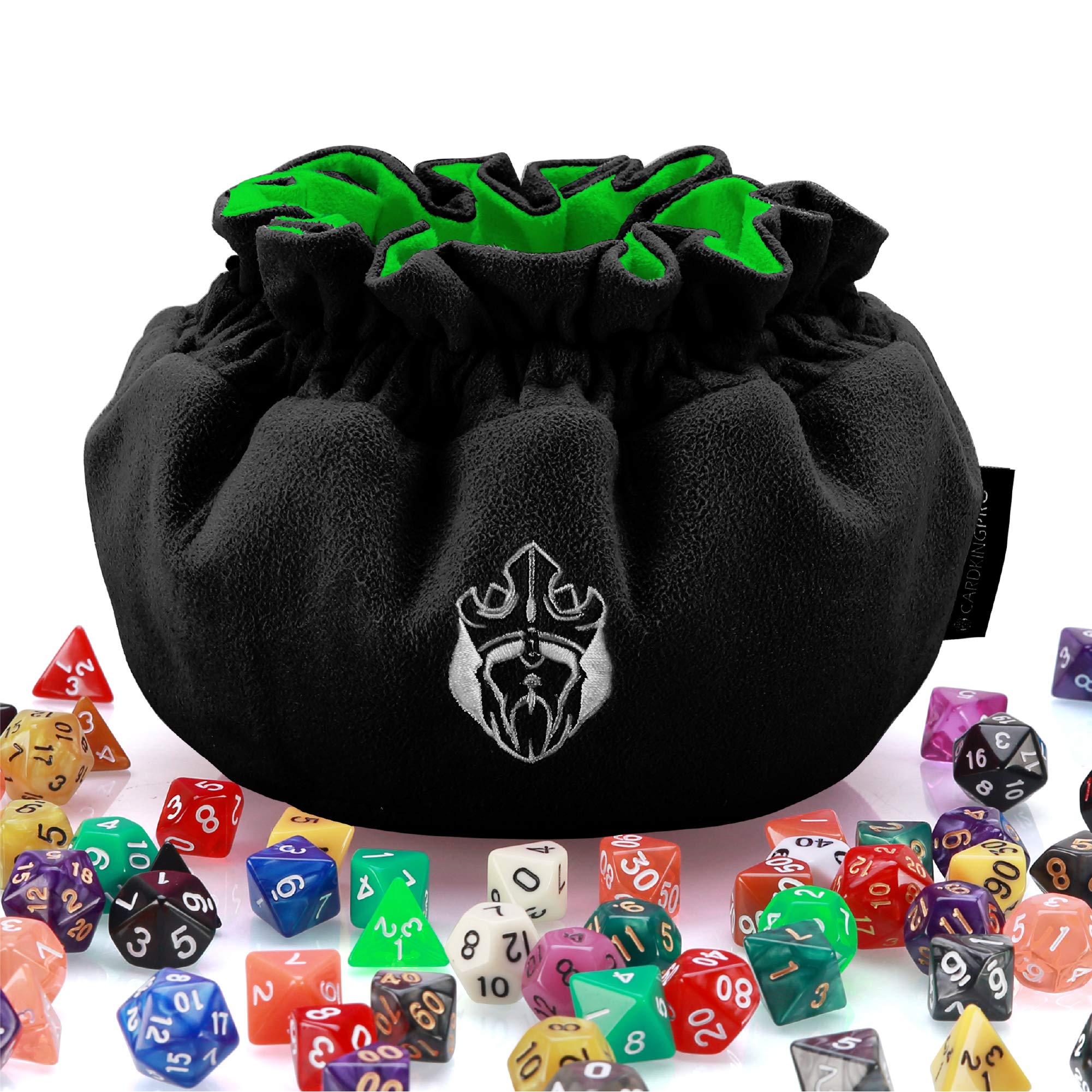 CardKingPro Ogromna - Wersja OCD - Torba na Kości z 15 Kieszeniami - Czarna i Zielona - Pojemność 200+ Kości - Świetna dla Kolekcjonerów [Opatentowany Design]