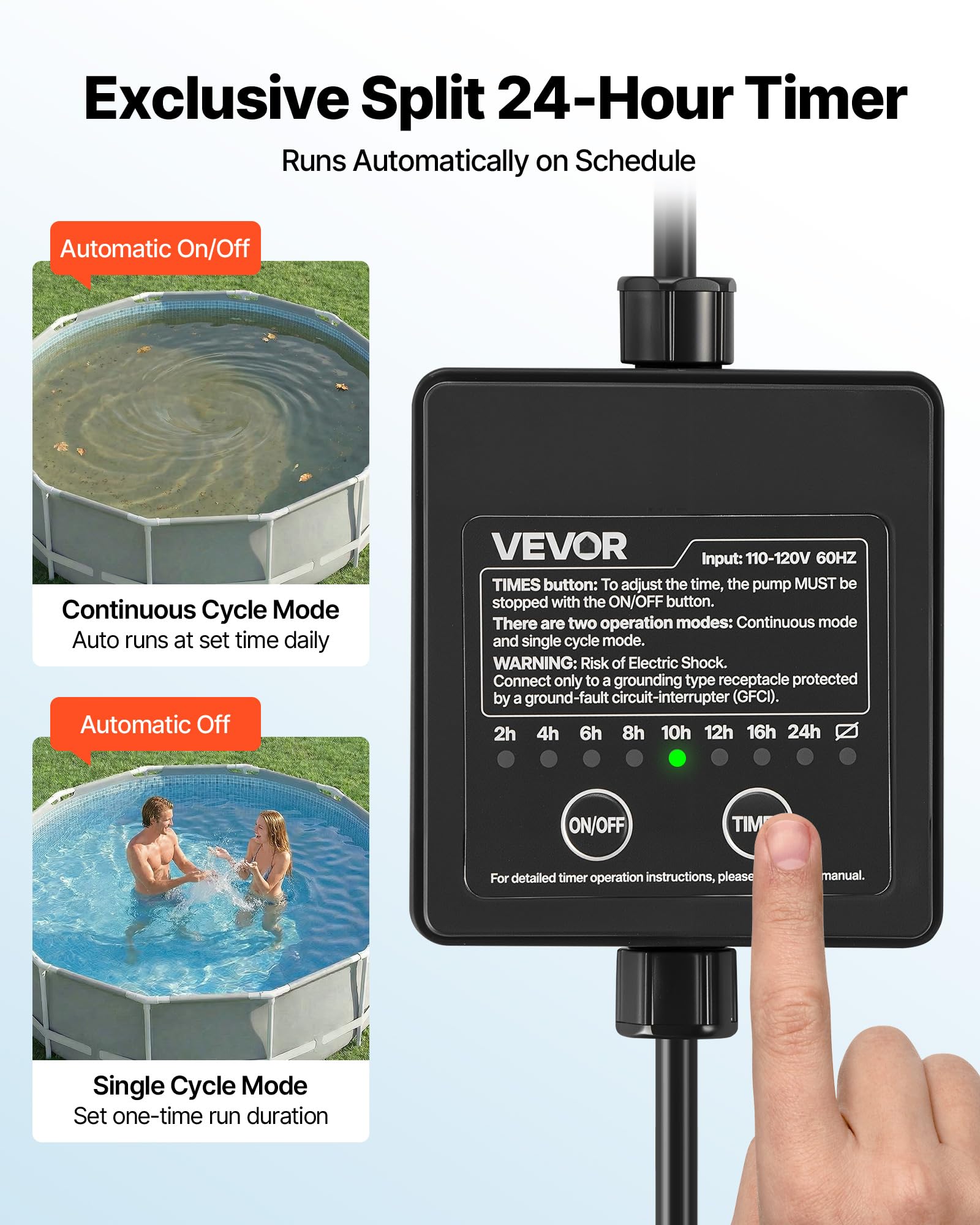 VEVOR FlashPure Sand Filter Pump, 14 in for Above Ground Pool, 0.75 HP 3500 GPH, Swimming Pool Filter System with Timer, 6X Faster Filtration, Media Installed, Leak-Resistant, Ready to Use Out of Box — view 8