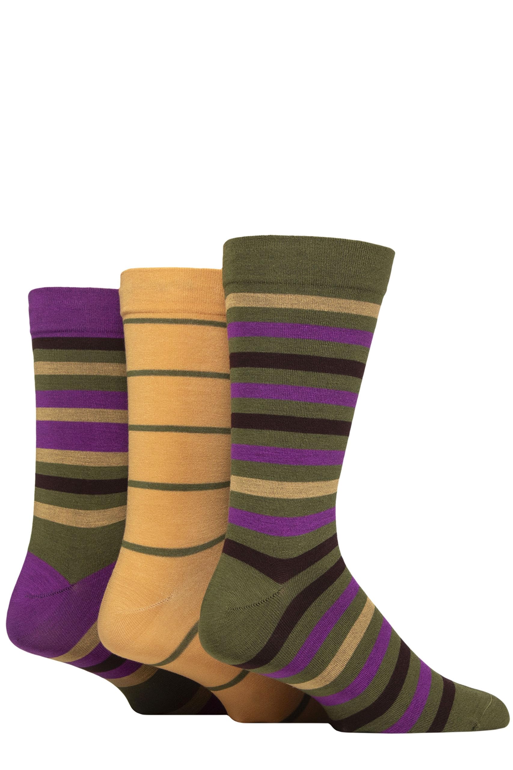 SockShop Men's Comfort Cuff Socks -Striped and Plain Soft Breathable & Cooling Bamboo Material Multipack of 3 Pairs (UK, Numeric, 12, 14, Regular, Regular, Wild Terrain)