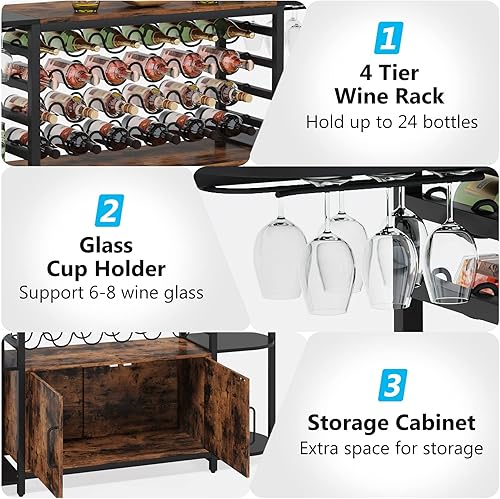 Miniatura 7 de Tribesigns Gabinete de barra de vino para el hogar, estante de vino con puerta para licor y vasos, gabinete de bar con estantes de almacenamiento