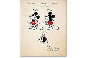 Disney Mickey Mouse Vintage Parchment Style Patent Wall Art Print 11x14 inch,...
