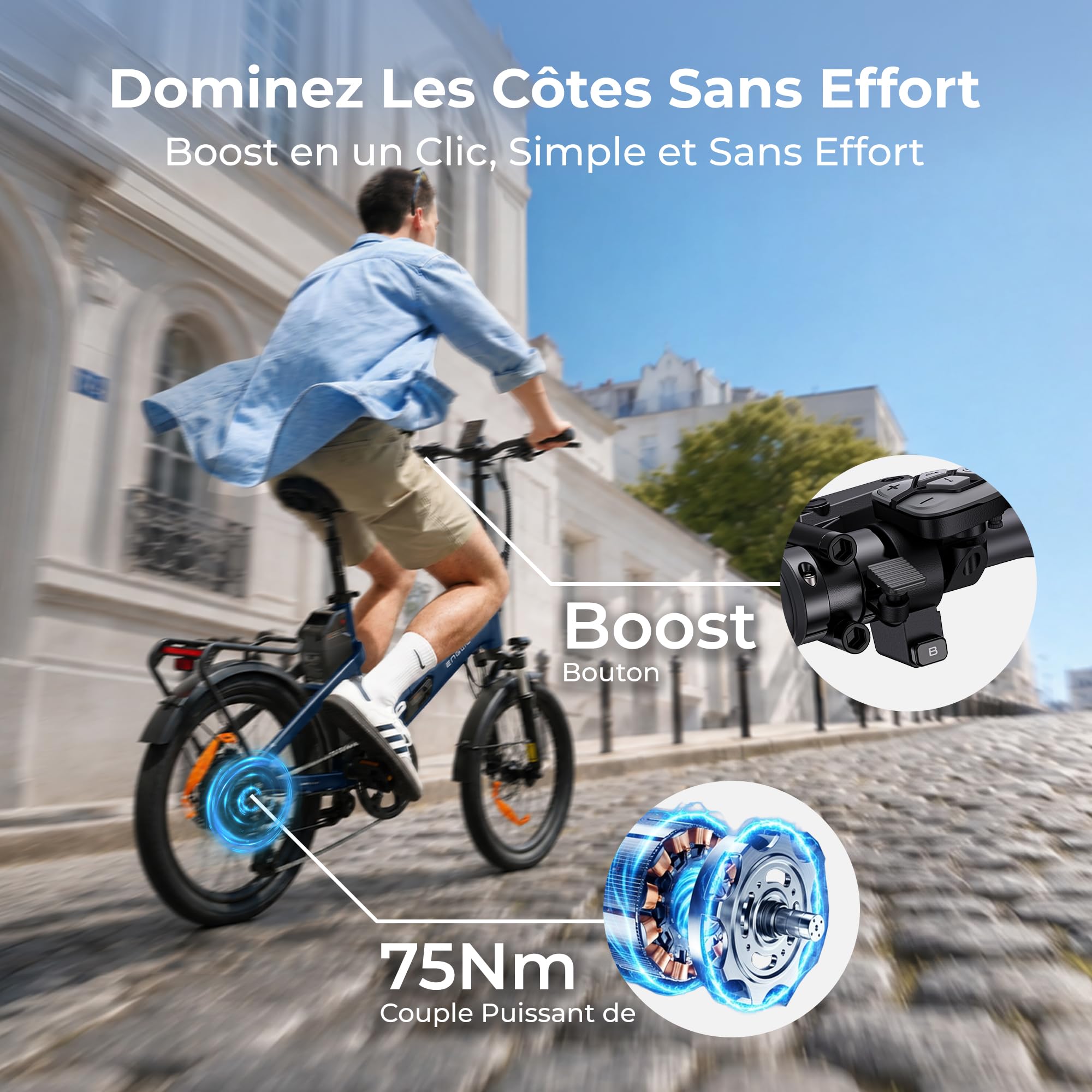 ENGWE O20 Velo Electrique Pliable,Compact Vélo électrique | Moteur de 250 W, Batterie amovible de 48 V et 15 Ah, Autonomie 80–140 km, Connectivité via une APP, Déplacements urbains
