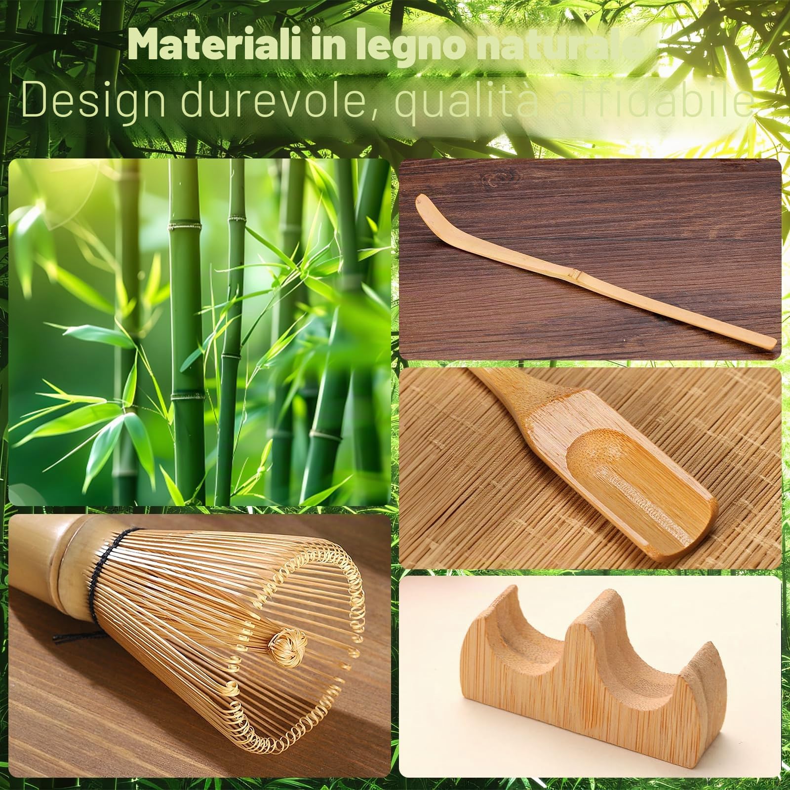 Matcha Kit - Set Di 8 Pezzi, Matcha Tea Kit Con Matcha Bowl(Beccuccio), MatchaWhisk, Supporto Chasen, MatchaCucchiaino, Setaccio ecc, Japanese Tea Set - per Cerimonia del Tè (verde)
