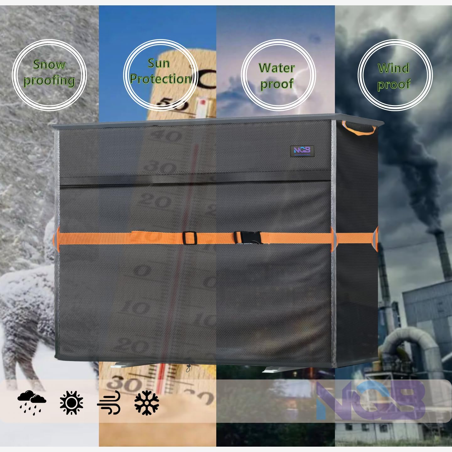 Mini Split Air Conditioner Cover for Outside Units,600D Waterproof Air Conditioner Mini Split Cover,Outdoor Rectangular Air Conditioner Covers for AC Units, Fits up to 46.4"L x 19.3"W x 34.2"H.