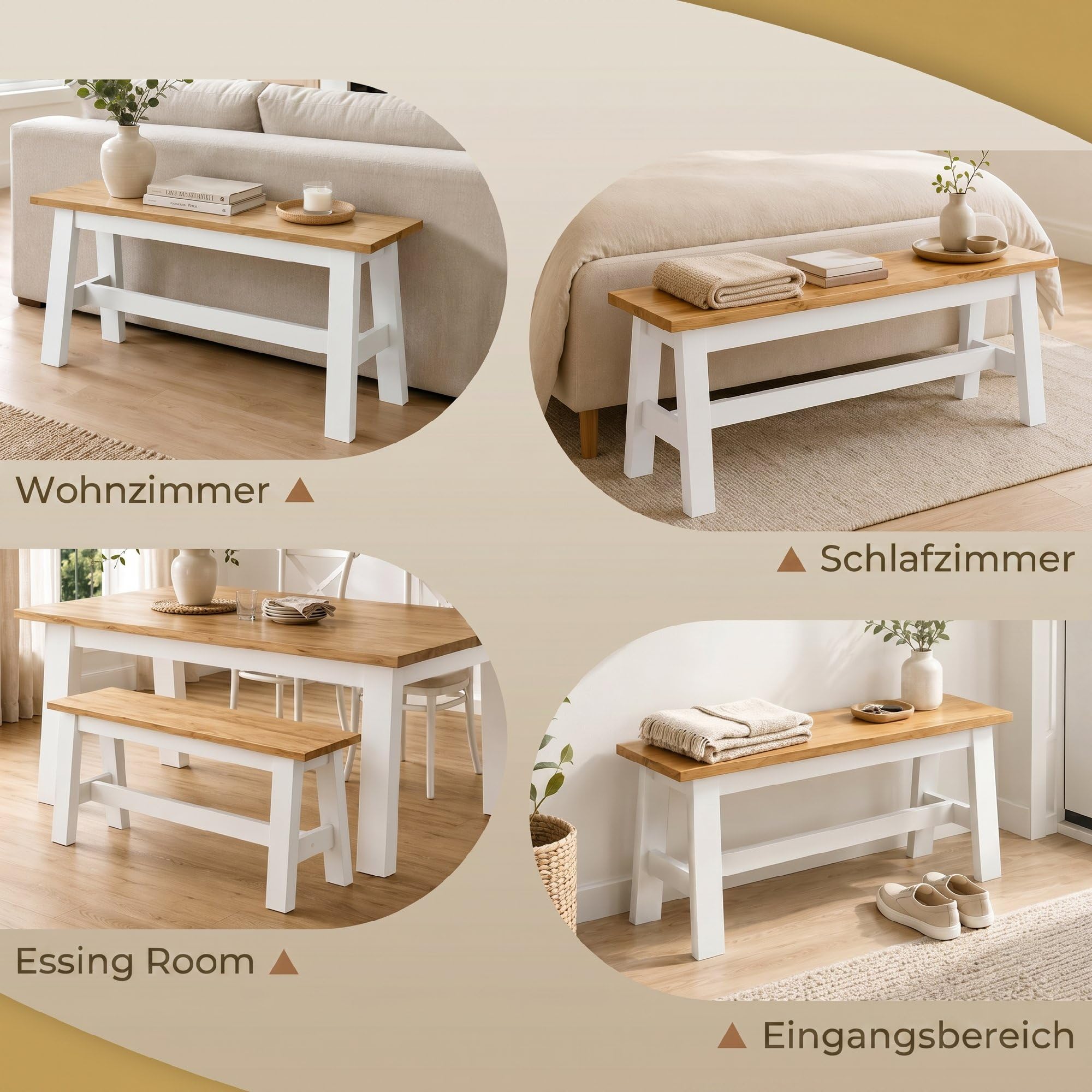 HOMCOM Sitzbank für Esszimmertisch Küchenbank aus Kautschukholz Holzbank mit Landlaus-Stil Essbank für Esszimmer, Eingang, Schlafzimmer, bis 240 kg, 95 x 30 x 45 cm, Eiche