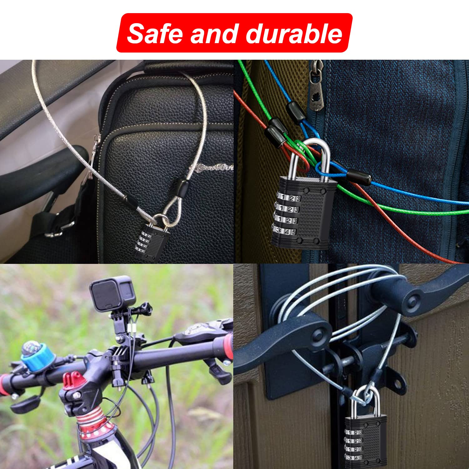 Cavi Antifurto In Acciaio - Set Da 2 Pezzi Da 1,5m Con Lucchetto A Combinazione