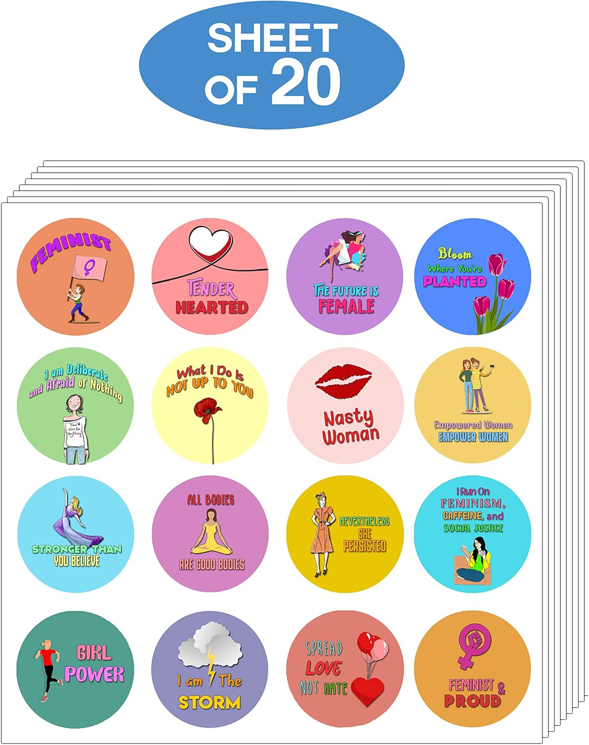Creanoso Feminist Stickers (20-Sheet) - Female Empowerment - Premium Quality Gift Ideas for Children, Teens, & Adults for All Occasions - Stocking Stuffers Party Favor & Giveaways