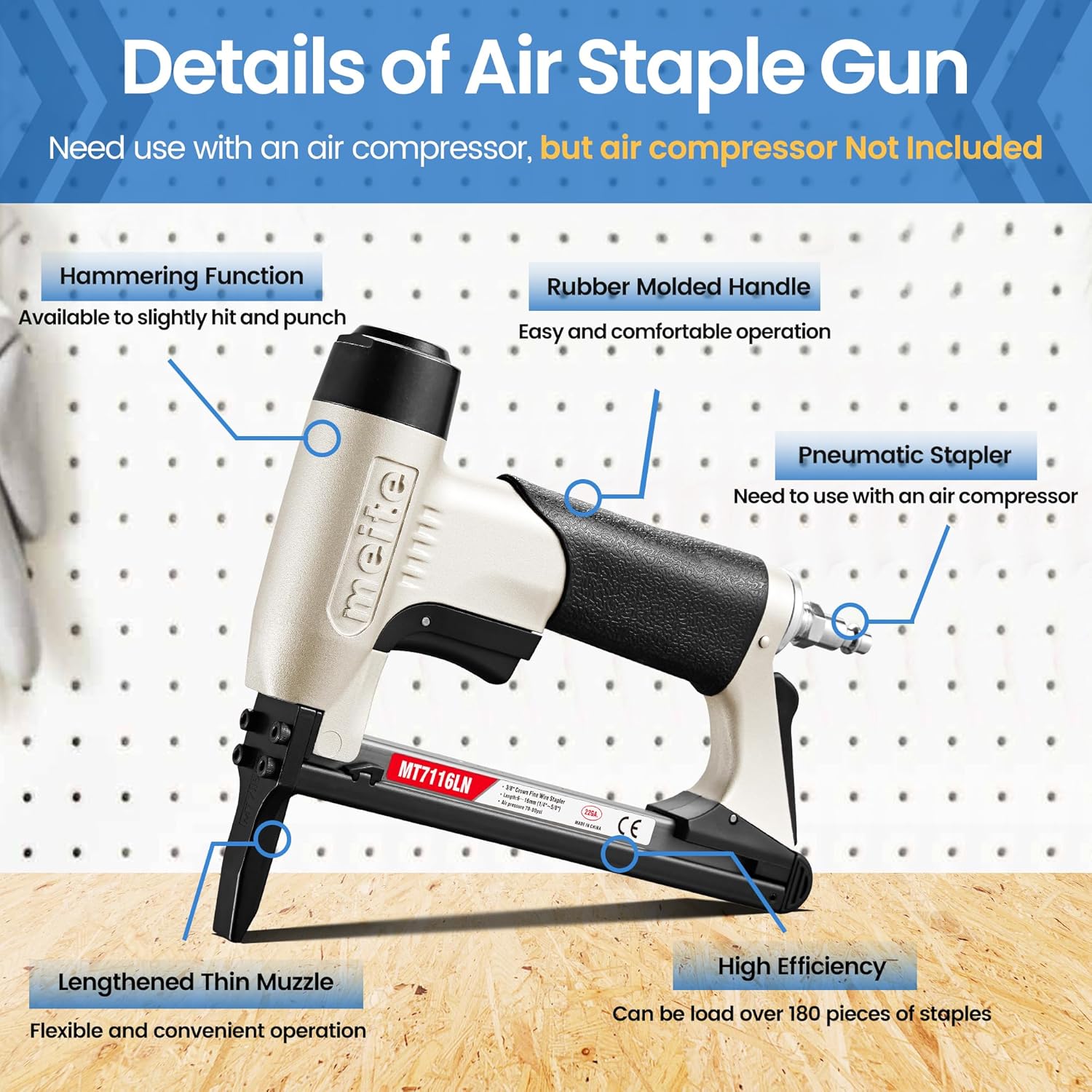 Office chair upholstery secured using pneumatic stapler repair