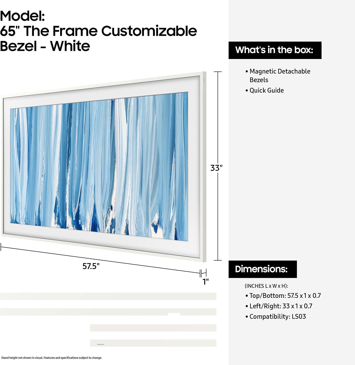Samsung 65-Inch The Frame Customizable Bezel, Modern White, 2026 Model | Magnetic TV Frame, Easy install, Art-like look, Compatible with 65” The Frame and The Frame Pro (2026 Models), VG-SCFH65WTBZA