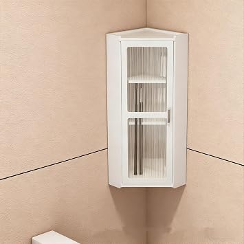 3-Tier Wall Mounted Corner Glass Door Storage Cabinet Bathroom and Kitchen with Door Cabinet Storage Narrow for Bedroom, Living Room, Bathroom, KitchenWhite,25*25*70cm/9.8*9.8*27.6in