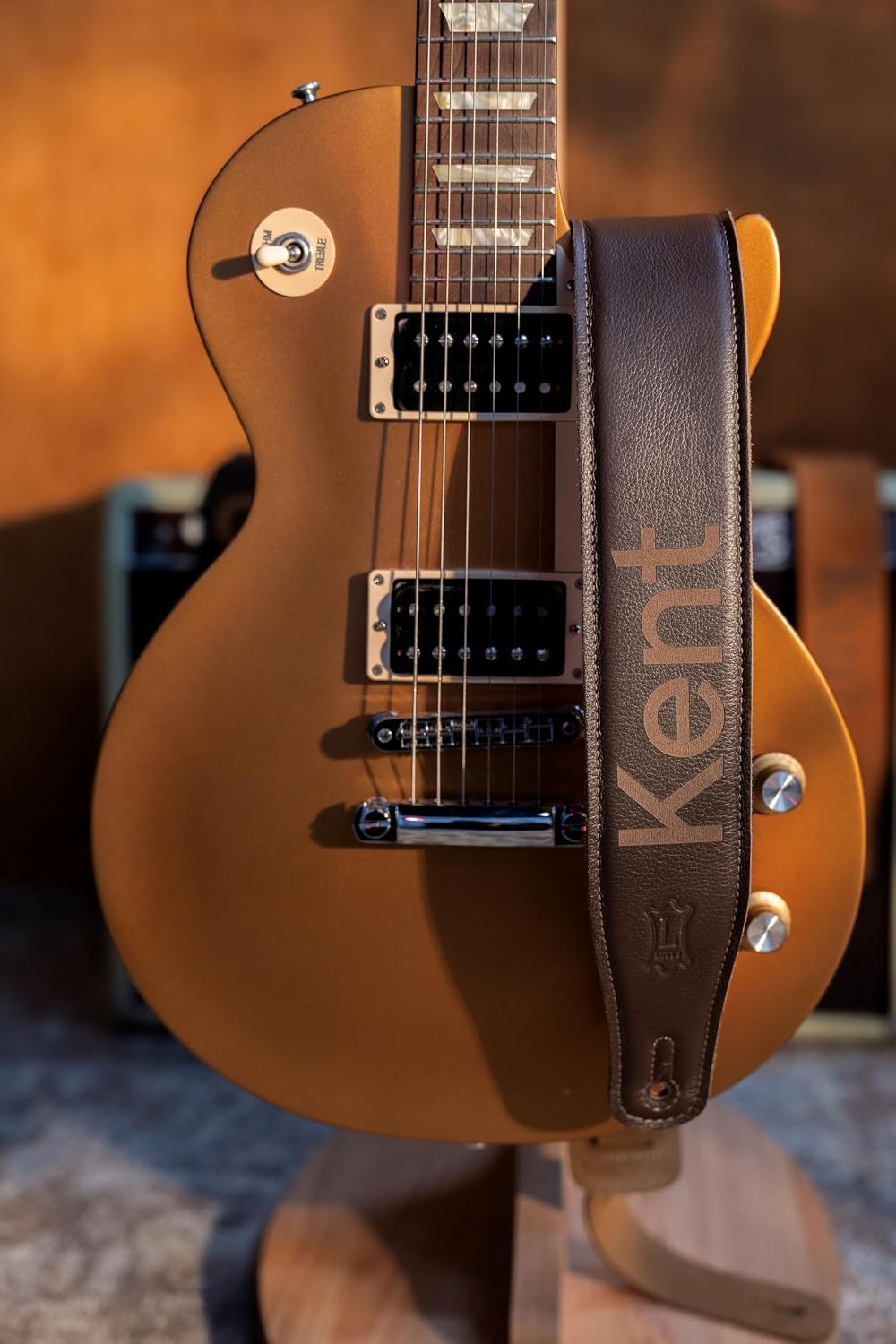 Levy's Leathers Custom Deluxe Leather Guitar Strap, Personalized Laser Etched Text - (M26GF-LE) (Dark Brown)