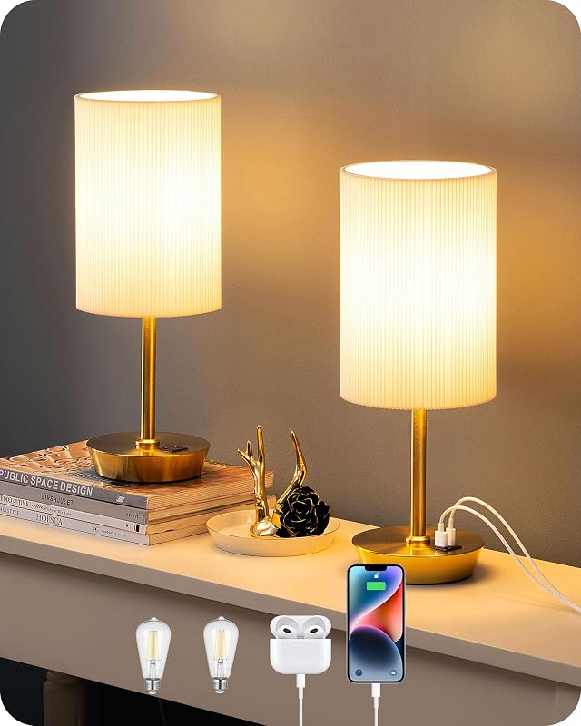 EDISHINE LED éjjelilámpa érintésvezérelt 2 darab asztali lámpa USB töltővel arany