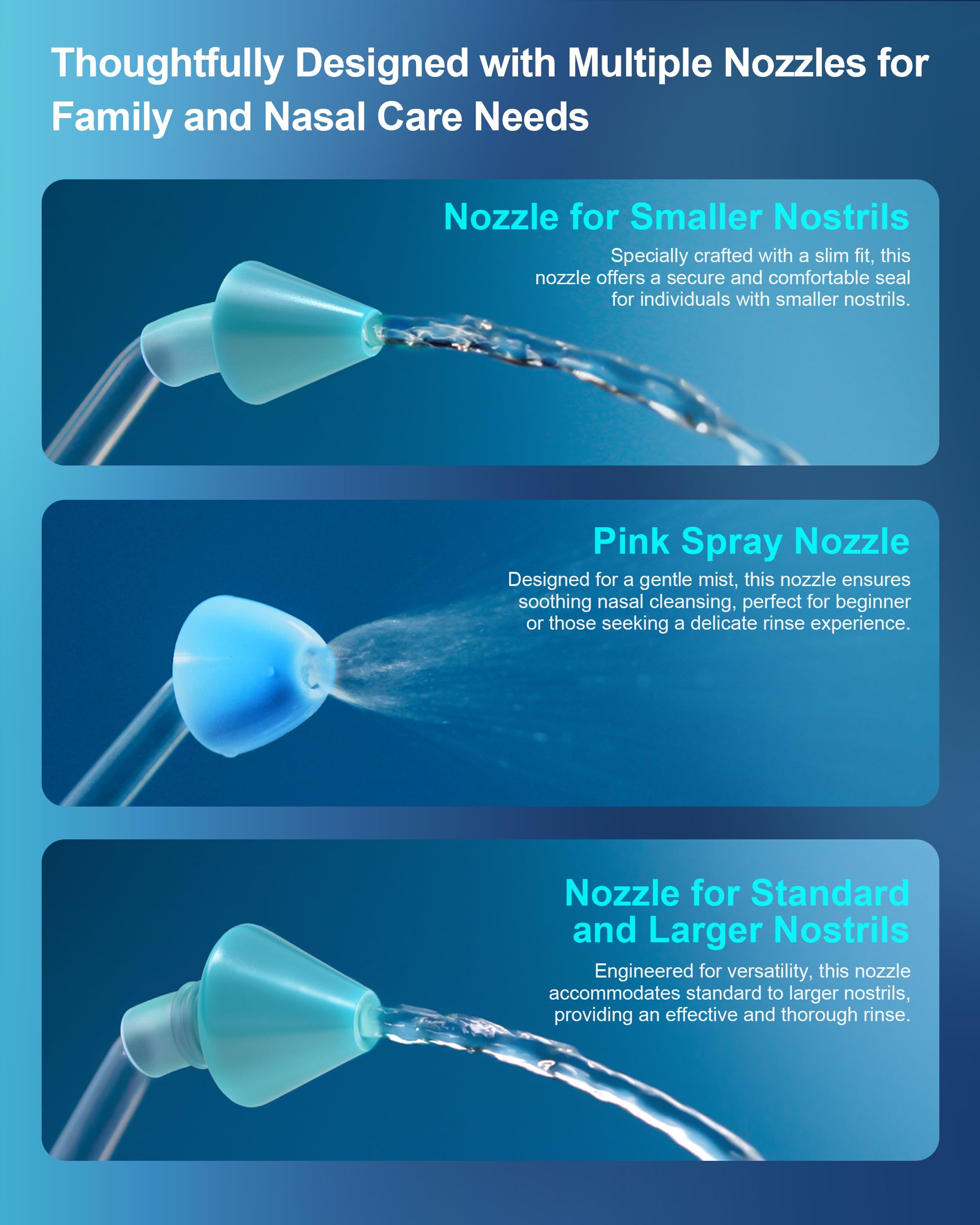 Nasenspülgerät Nasendusche elektrisch mit 6 Düsen,Nasenspülung Erwachsene und Kinder.Nasenspüler zur Linderung von Sinusbeschwerden und Nasenpflege,auch als Nasendusche Gerät geeignet (Blau)